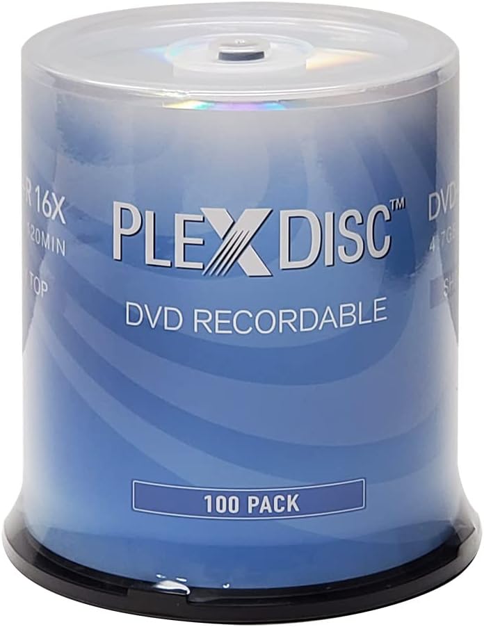 PlexDisc DVD+R 4.7GB 16x Recordable Media Silver Top Disc - 100 Disc Spindle (FFP) 63C-115-BX Black - Image 1
